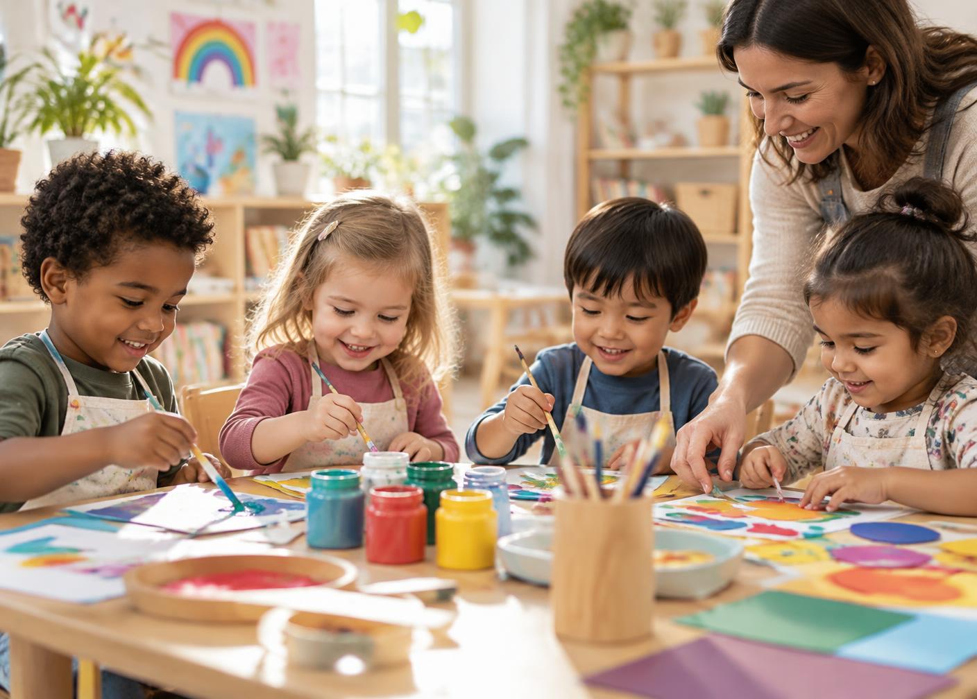 Children painting together
