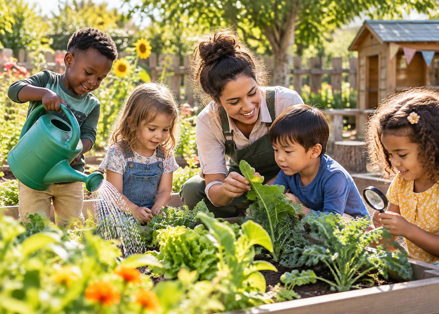 Children exploring the garden